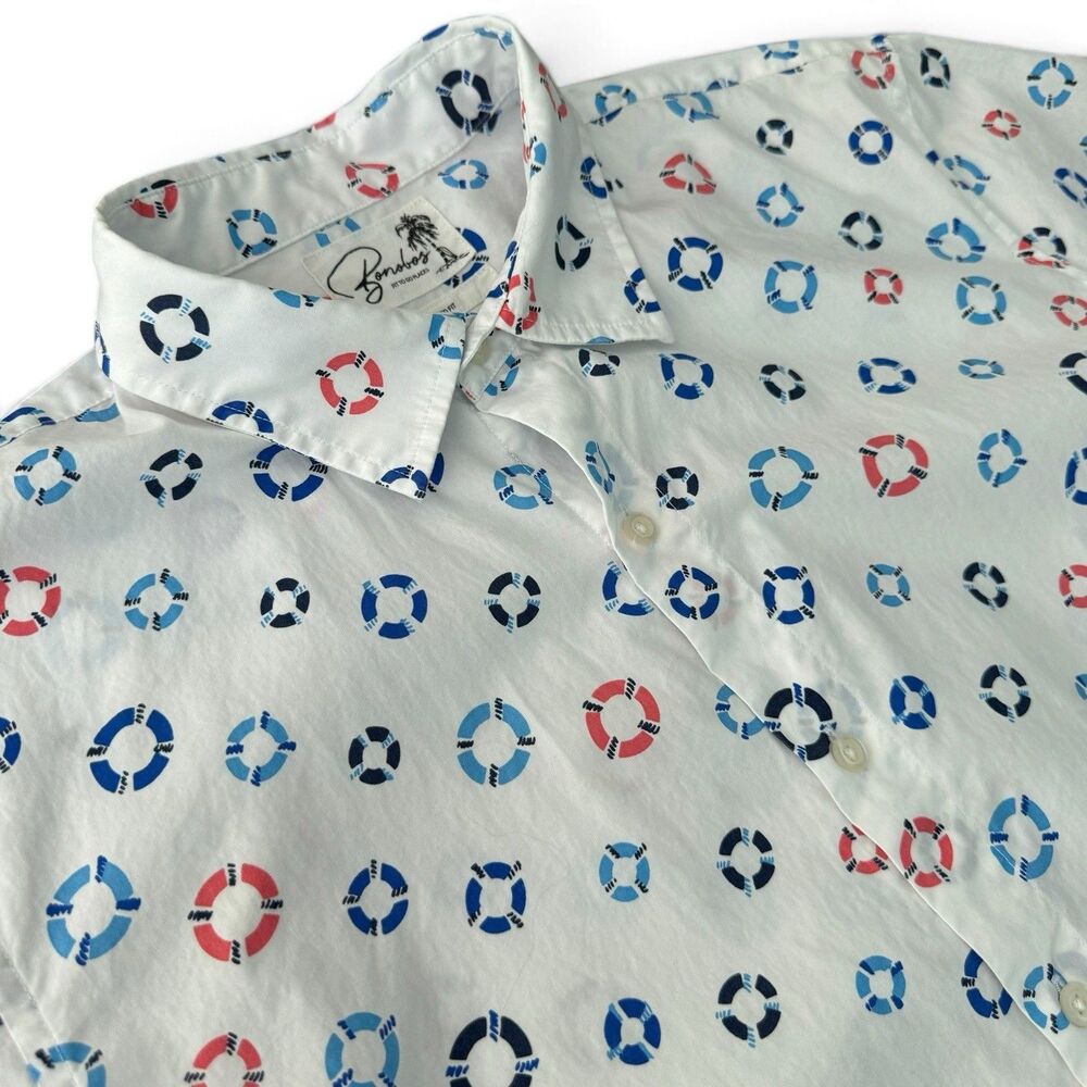 Bonobos Tailored Fit Shirt Men L White Nautical Life Preserver Bouy Print AOP - Picture 5 of 9